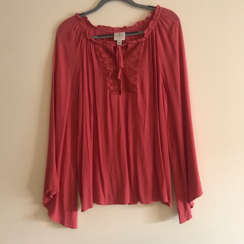 St.John’s Bay Coral Pink Long Bell Sleeve Blouse
